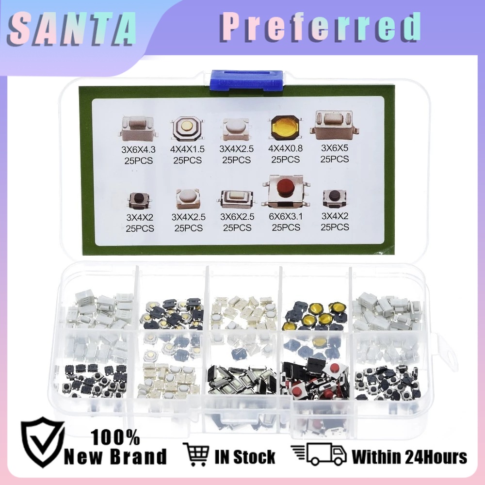250pcs Button Switch with Box Micro Momentary Tact Tactile Push Button