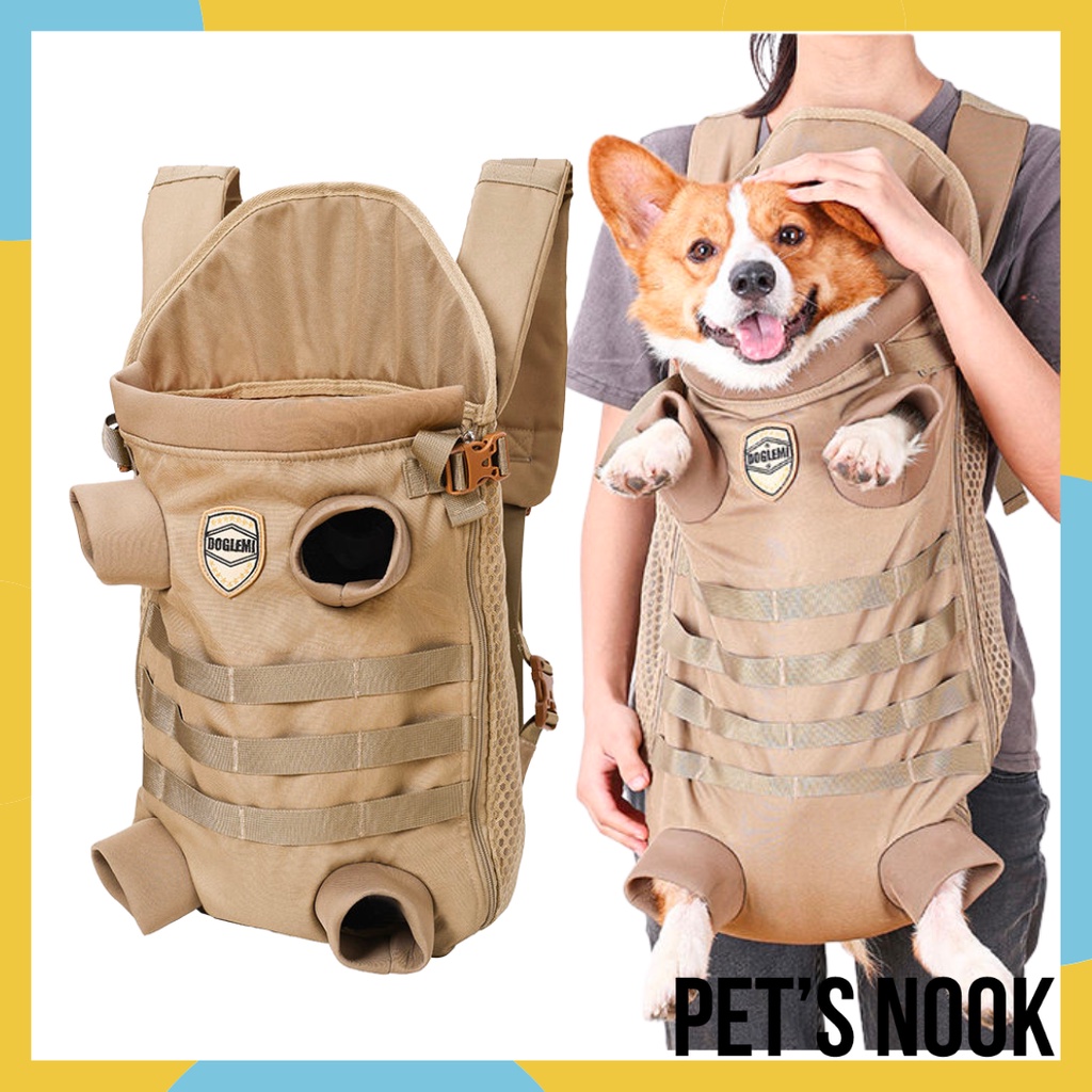 Khaki Backpack Travel Carrier for Dogs Breathable Adjustable Tactical Dog Carrier by DogLemi Shopee Philippines