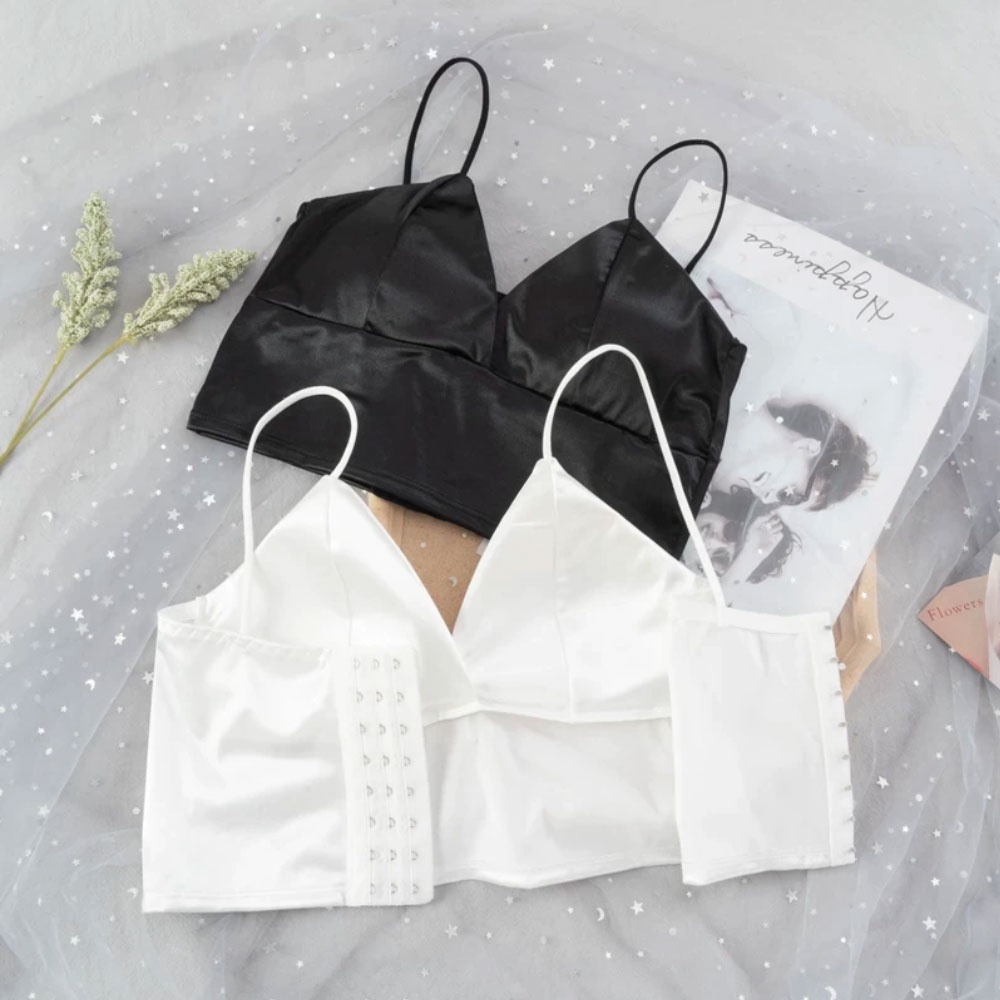EFW Women's Threaded Sexy Bra Silk V-neck Bralette Crop Top Padded Bra ...