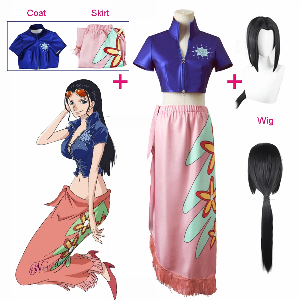 Anime One Piece Nico Robin Miss All Sunday Cosplay Costume Wig Coat ...