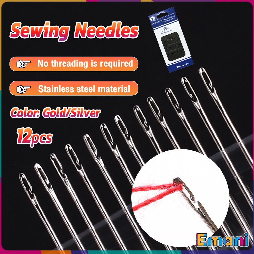 Emani 12 PCS Blind Sewing Needles Elderly Big Hole Stainless Steel ...