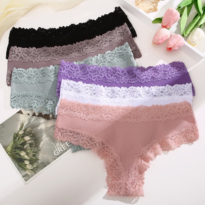 flower-lace-panty-for-women-low-waist-solid-color-briefs-pure-cotton