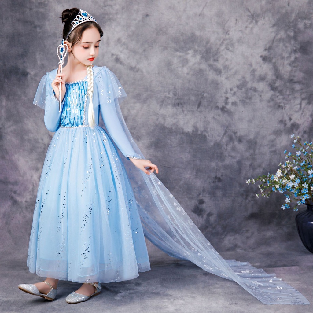 Frozen 2 Princess Elsa Dress Long Sleeve Pure Cotton Children Girls