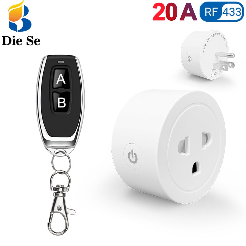 RF 433MHz Wireless Remote Control Plug 20A 3000W Electrical Socket with ...