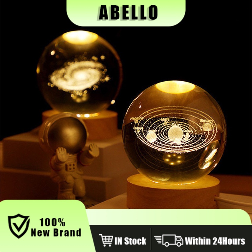 3D Engraved Crystal Ball Night Light with Touch Switch LED Light Base