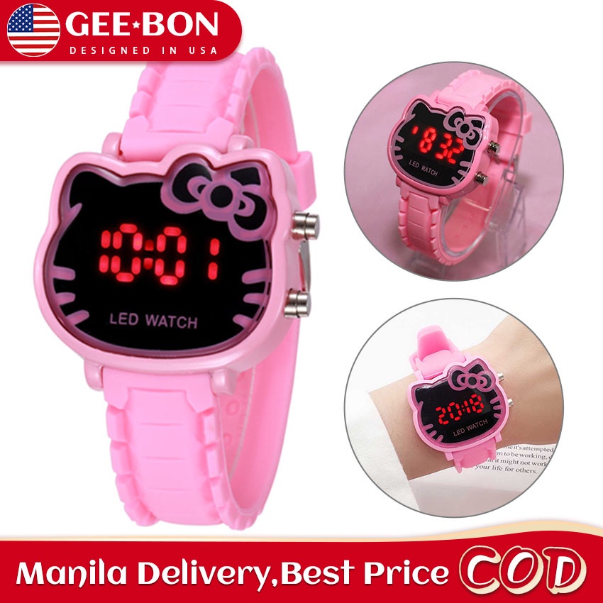 GEEBON Hello Kitty LED Hodinky Children Watches Quartz Cartoon Wrist