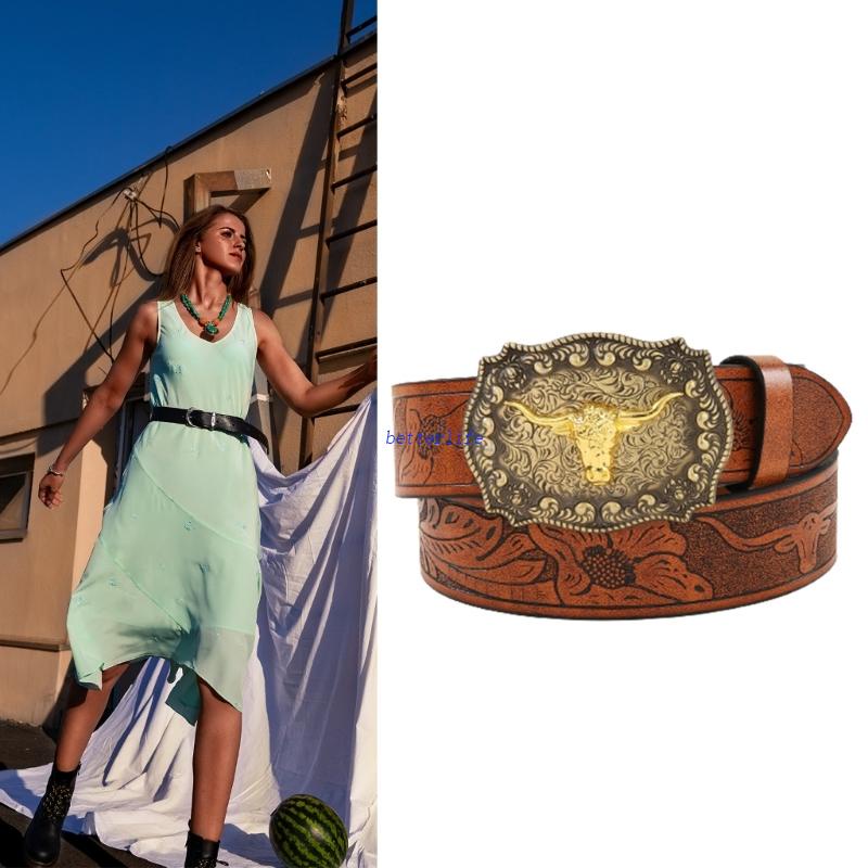 BTF Longhorn Bull Belt Buckle Belt Cowboy Belts For Men Western With