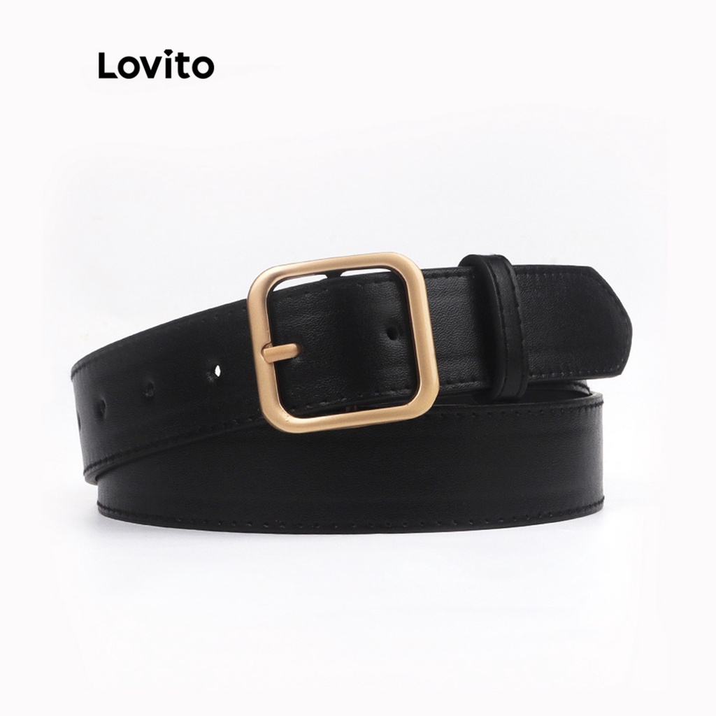 Lovito Casual Leather Belts for Jeans Dresses Fashion Gold Buckle Belt