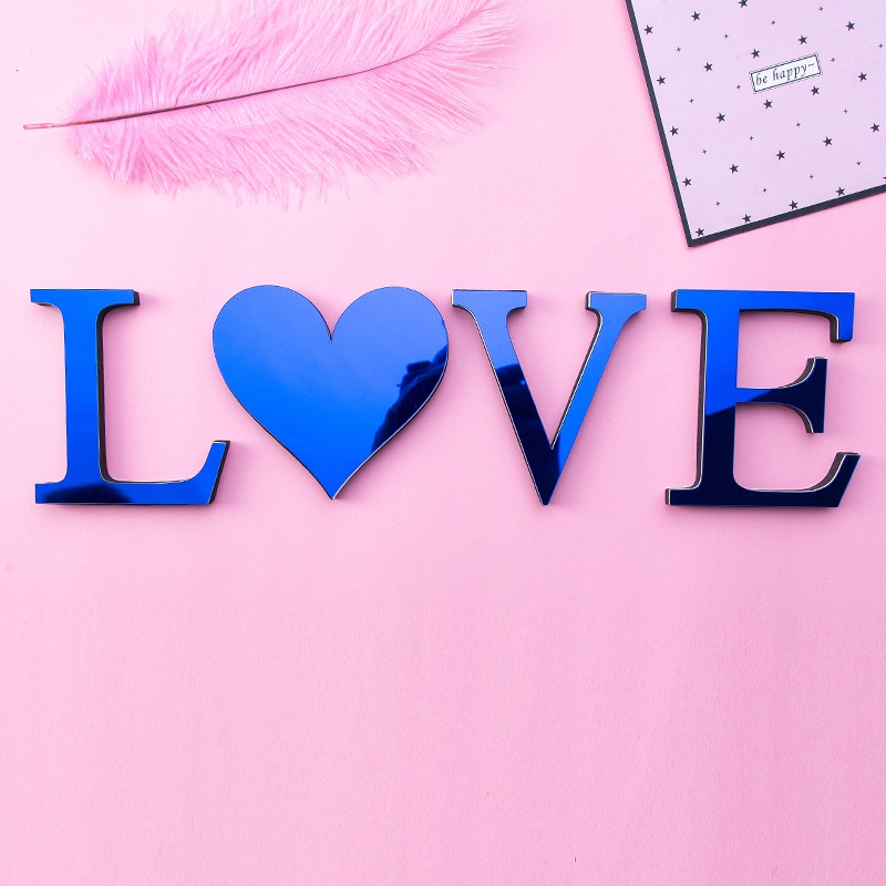 3D Blue English Letters Acrylic With EVA Foam Combination Mirror Wall