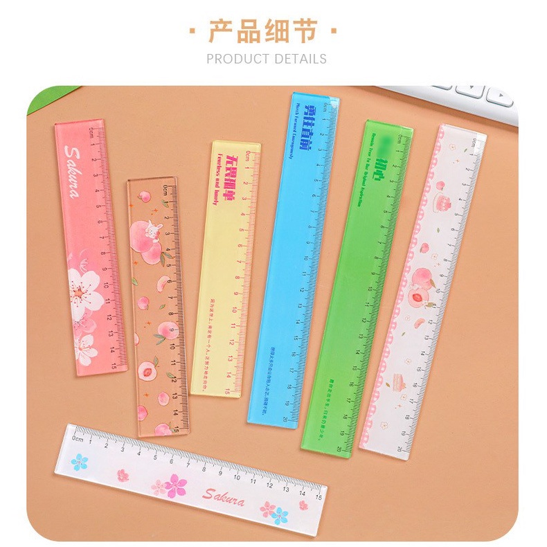 1 pcs Peach Cherry Pattern 15cm Transparent Rectangle Ruler School ...