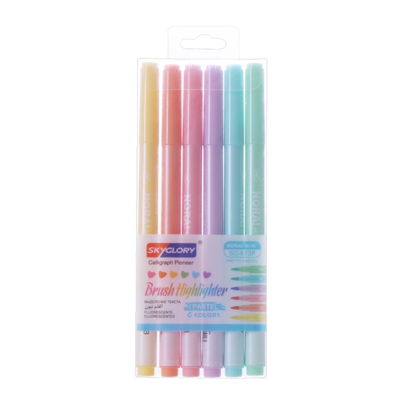 love* 6 Colors Highlighter Marker Set Soft Brush Highlighters Pen