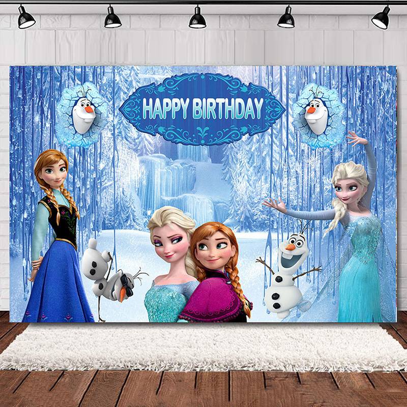 Snow Frozen Elsa Anna Birthday theme backdrop banner party decoration ...