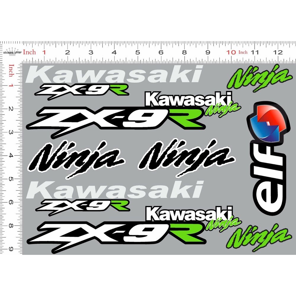 KAWASAKI ZX9R Decals Kawaski NINJA Stickers Set Elf Racing Green