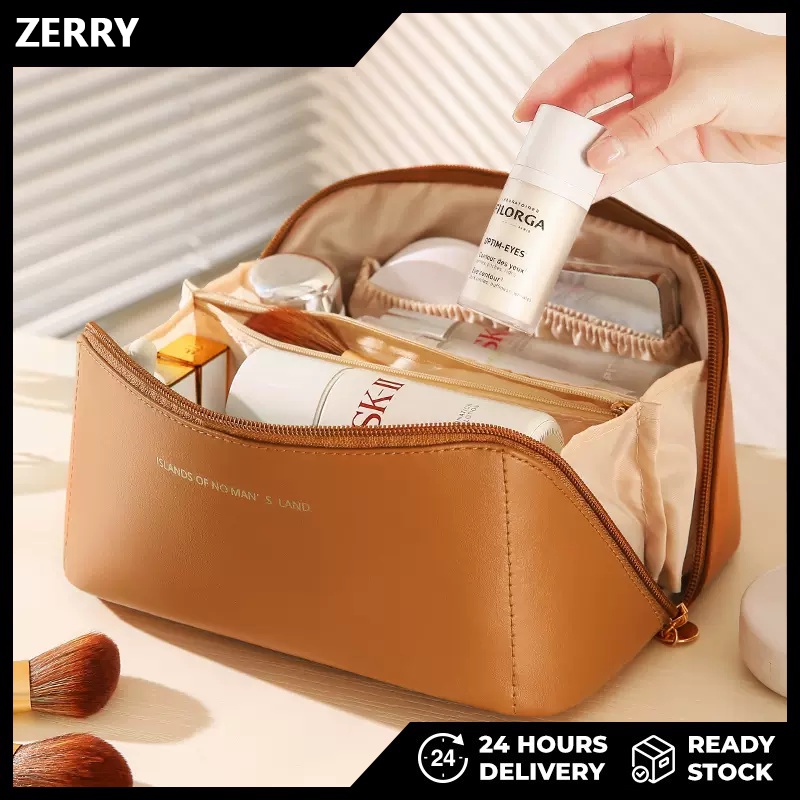 Pillow Cream Leather Makeup Bag Ladies Organ Pillow Beg Makeup PU ...