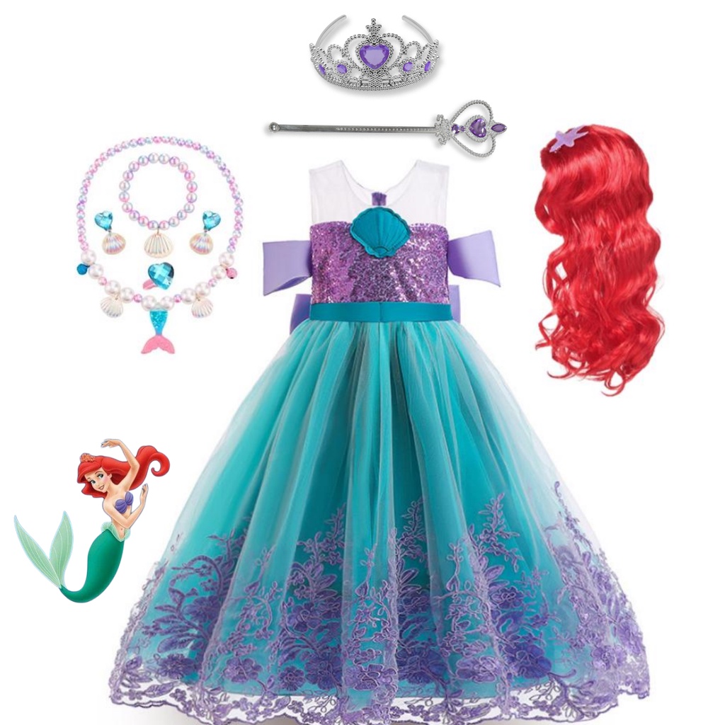 strapless open back dress Princess Ariel Classic Pink Little Mermaid Cosplay Costume Without Boning / Traditional Lace Tie