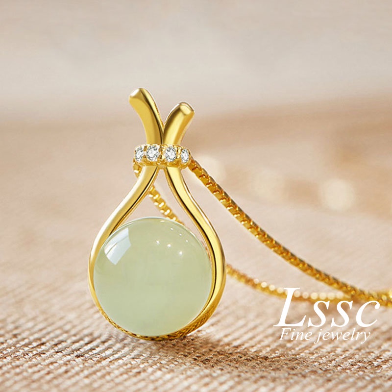 Kwintas Na May Pera 18K Gold Hetian Jade Necklace Stainless Steel