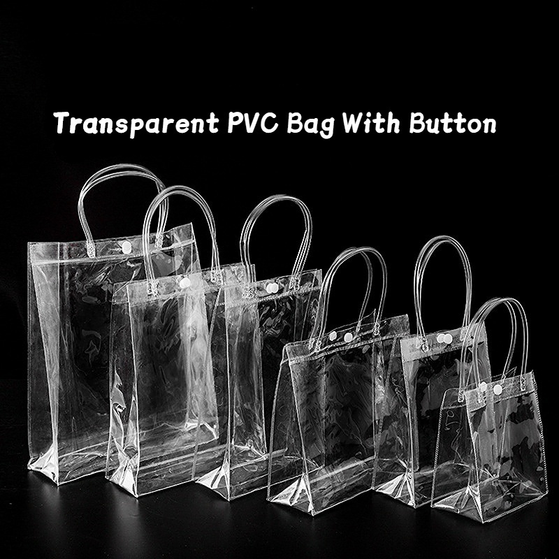 Clear Gift Bags,Plastic Gift Bags with Handle and Button, Reusable