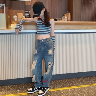 Lolanta Girls Jeans Denim Elastic Waist Wide Leg Baggy Pants Kids Clothes  For Girl Fashion Straight Trousers Overalls Wear vx