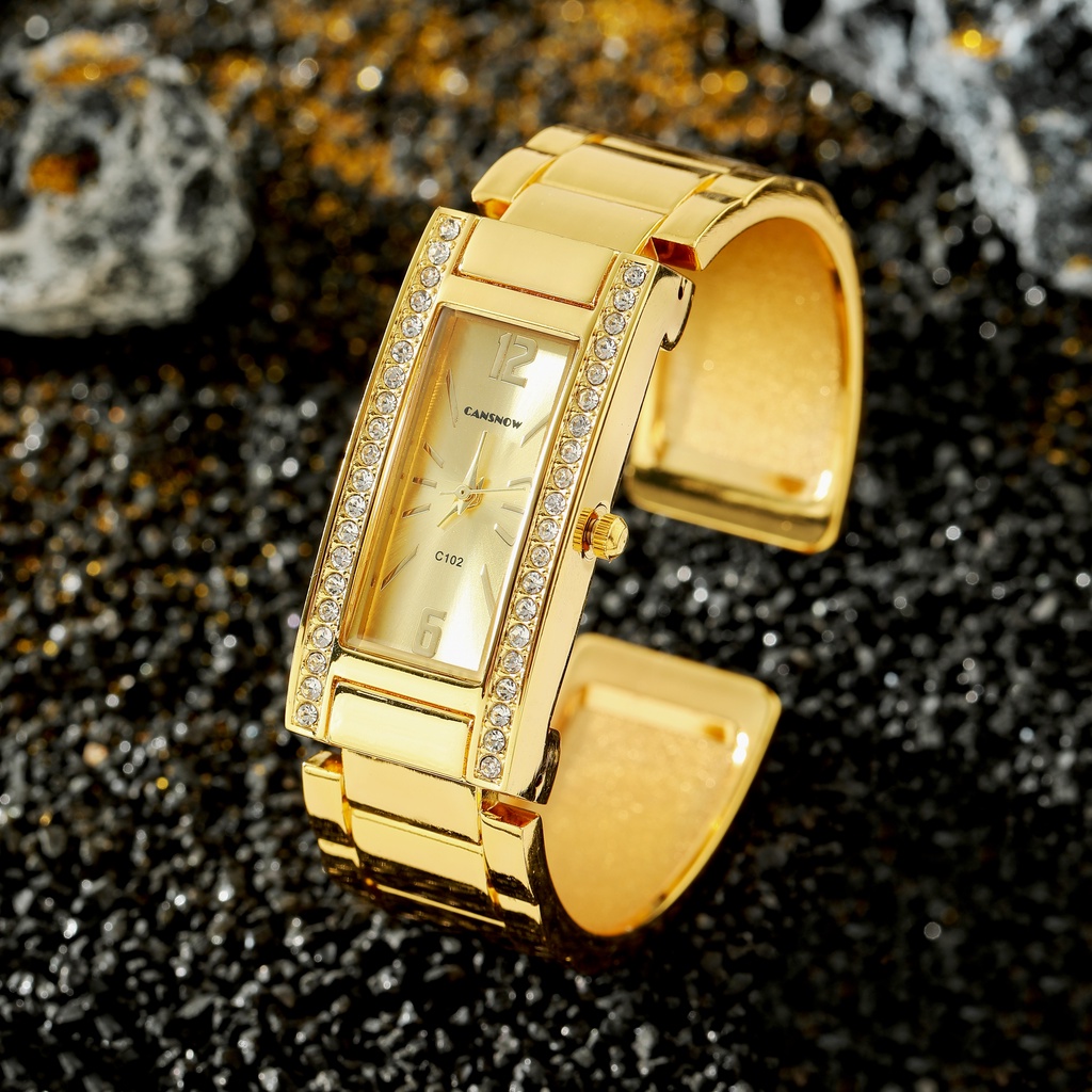 Cansnow Ladies Unique Rectangular Dial Watch Luxury Bangle Watch ...