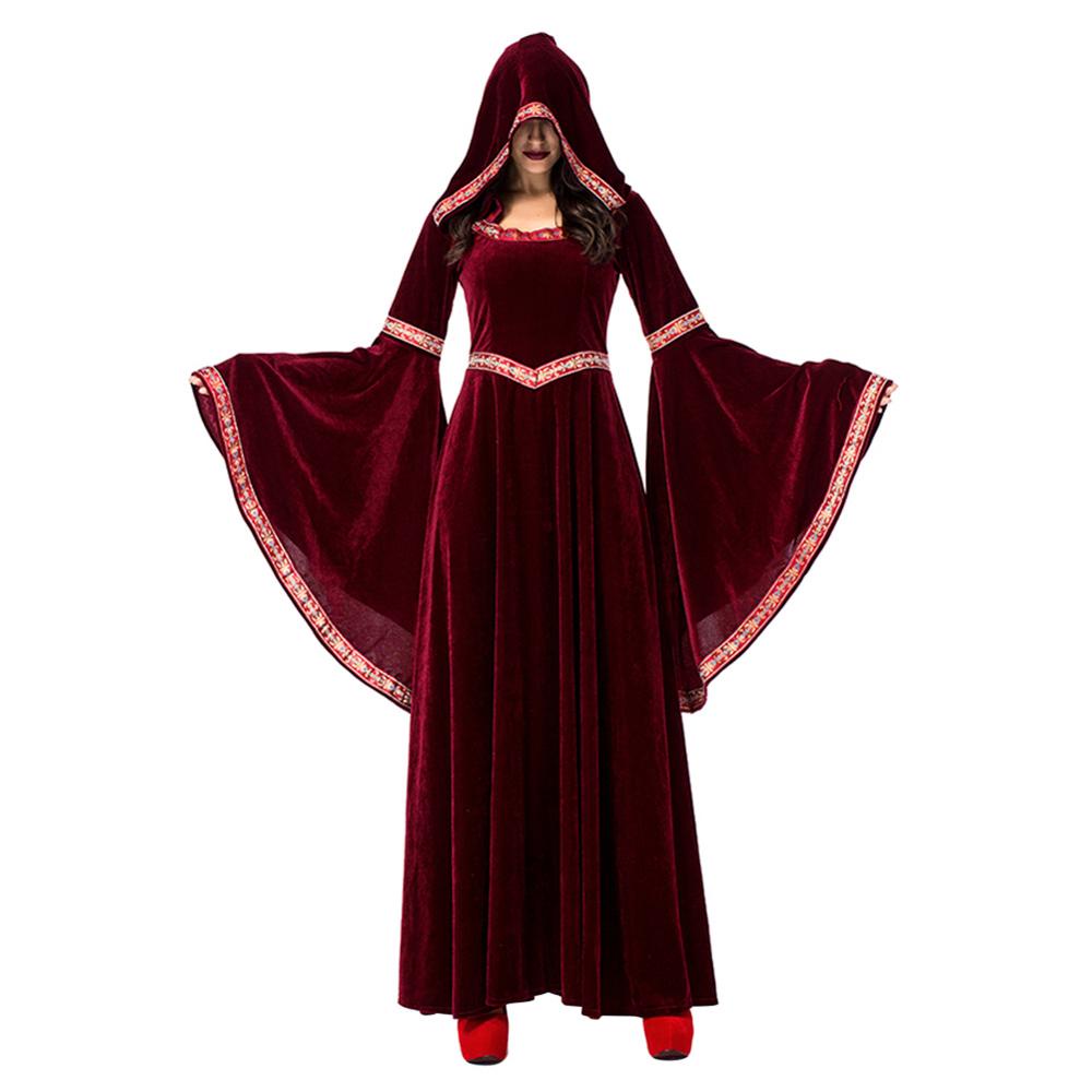 Adult Women Medieval Renaissance Princess Costume Hooded Gown Robe Medieval Dress Drap Sleeves 2365