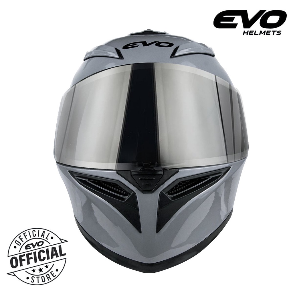 Tn7e EVO GSX-3000 V2 Plain Glossy Gray Full Face Dual Visor Helmet with ...