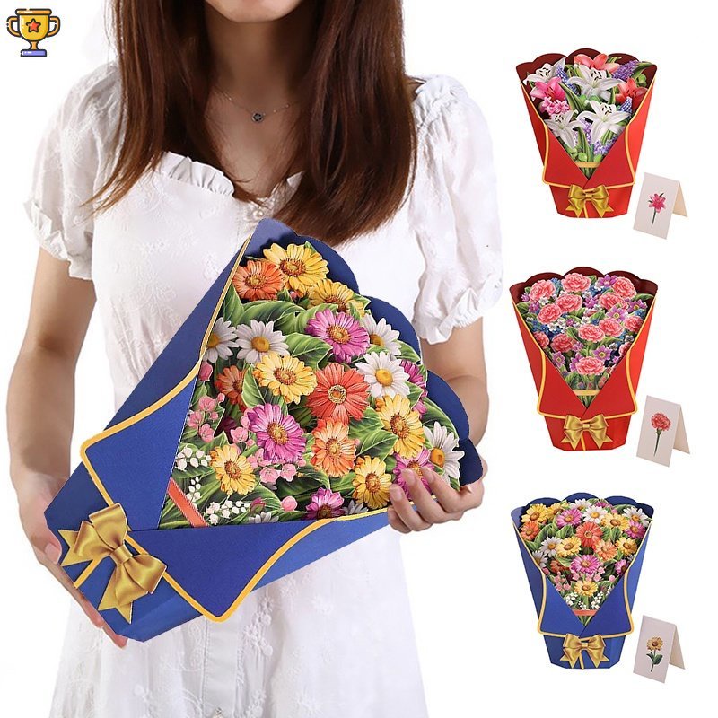 Bow Knot - Lily Pop Up Flower Bouquet Greeting Card 3D Solid Mother's ...