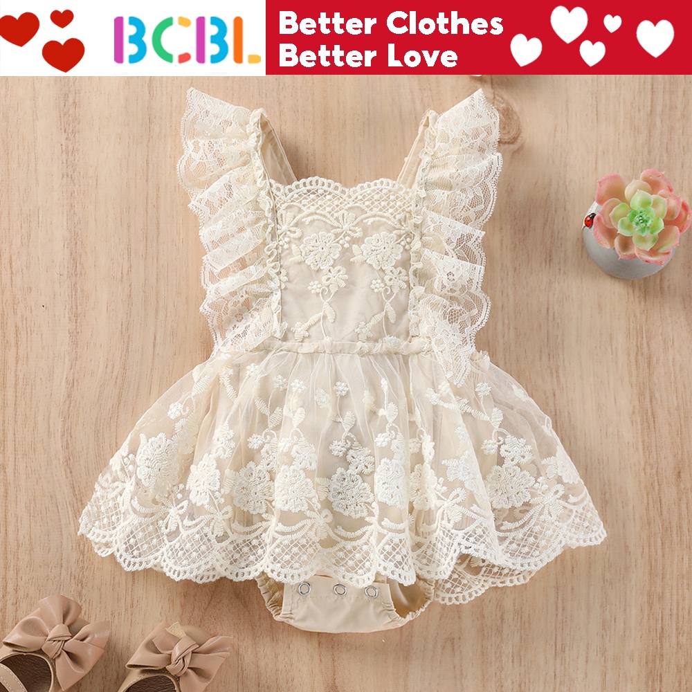 BCBL Newborn Baby Girl Lace Romper 0 18 Months Floral Embroidered