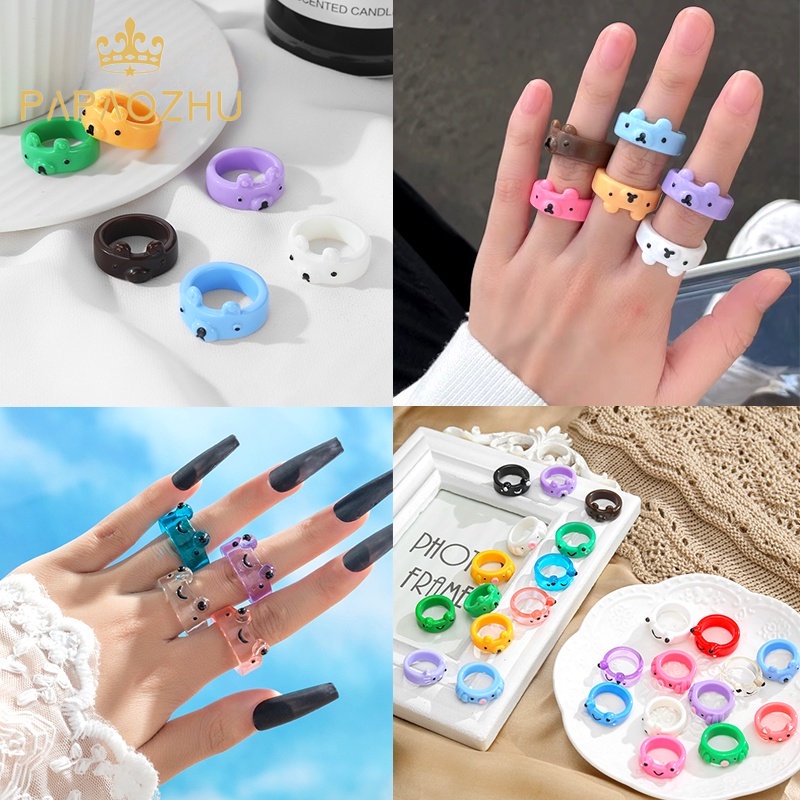 PAPAOZHU Lovely Colorful Bear Frog Ring for Women Girls Kids Trendy ...