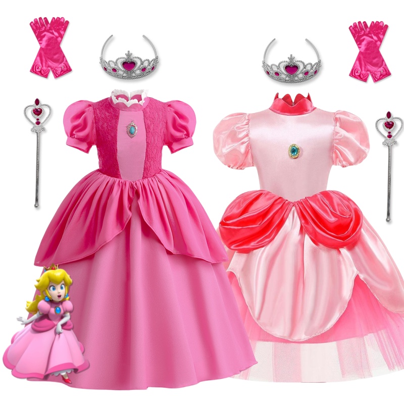 4-10 Years Old Super Mario Peach Princess Rose Dress Little Girls ...