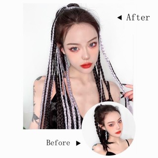 LOYO Creative Dirty Wig Women Braided Ponytail Hair Color Gradient ...