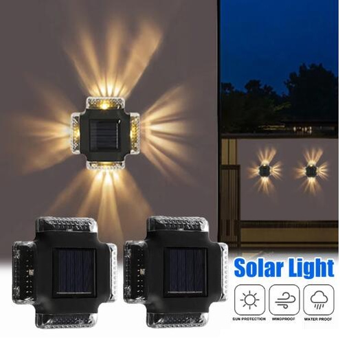 Solar Wall Lamp 4-sided Light Courtyard Decoration Solar Fence Wall ...
