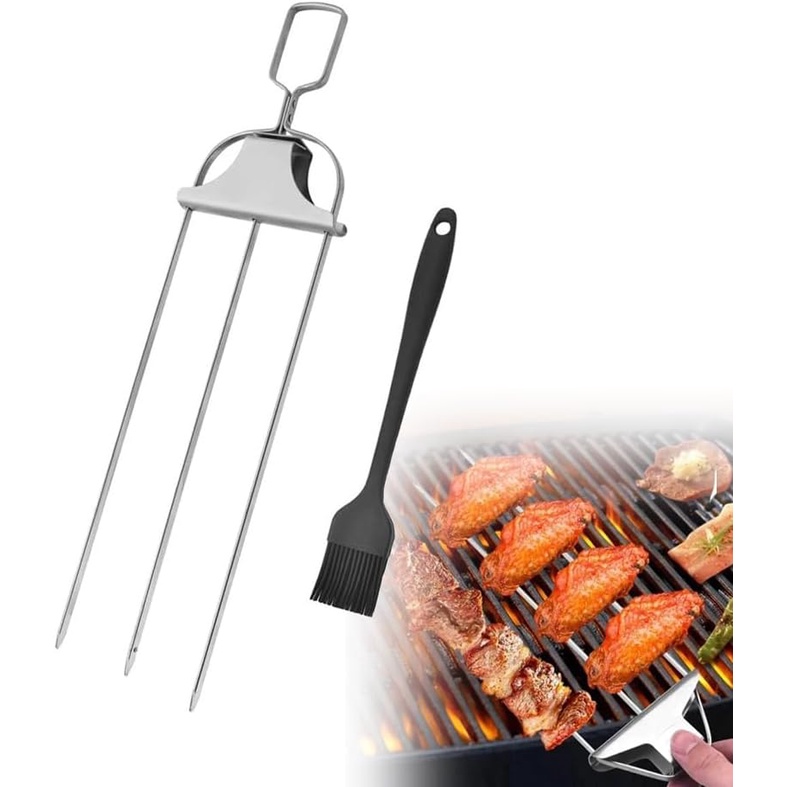 Three Fork Kebab Grill Forks,Stainless Steel SemiAutomatic Grill Forks