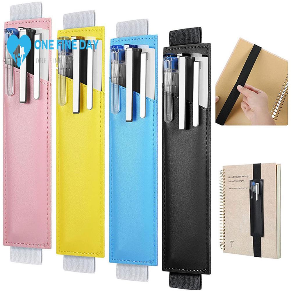 Adjustable Elastic Band Pen Holder Colorful PU Leather Sleeve Pouch
