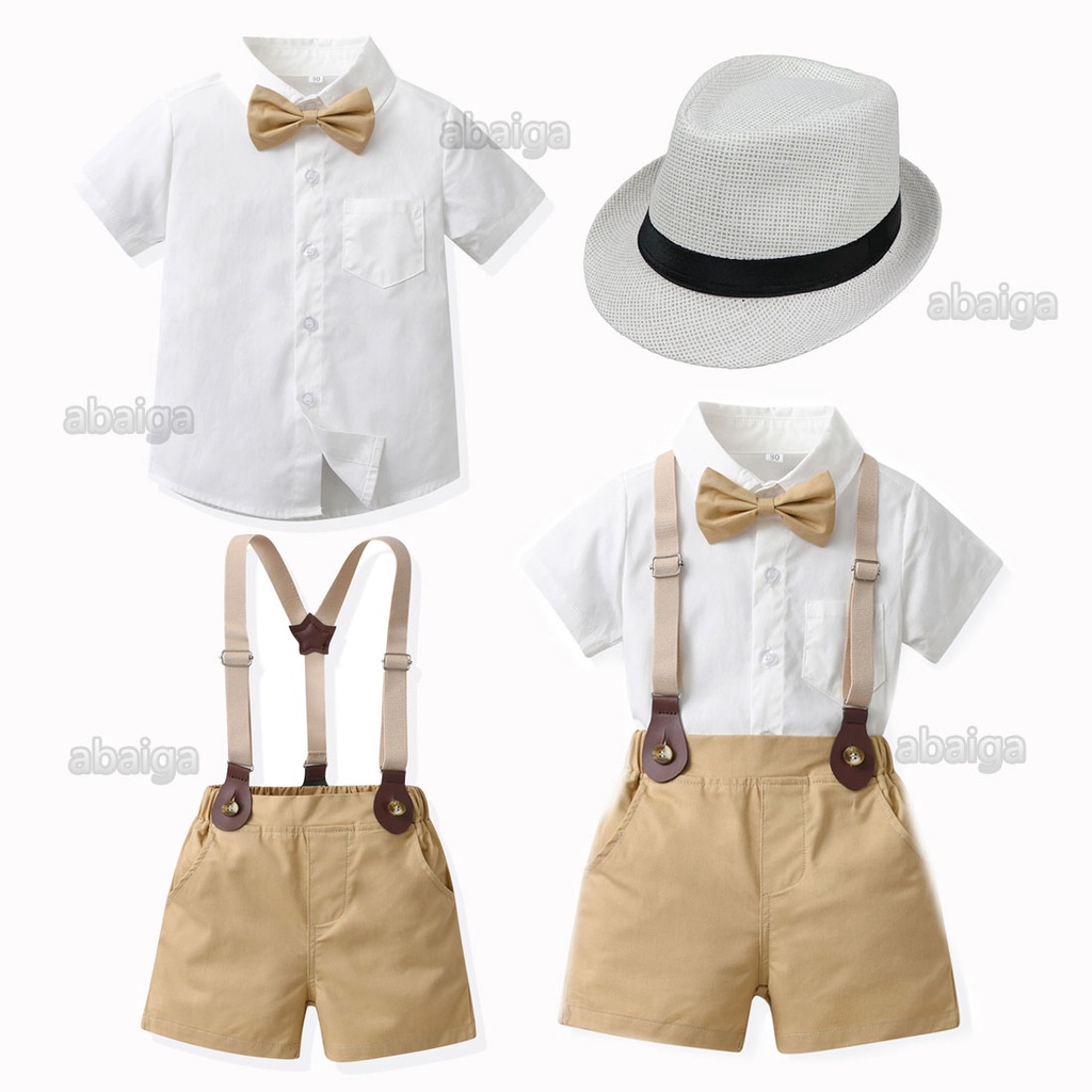 Baby Boy Ootd White Shirt Khaki Shorts Clothes for Kids Boy Formal ...