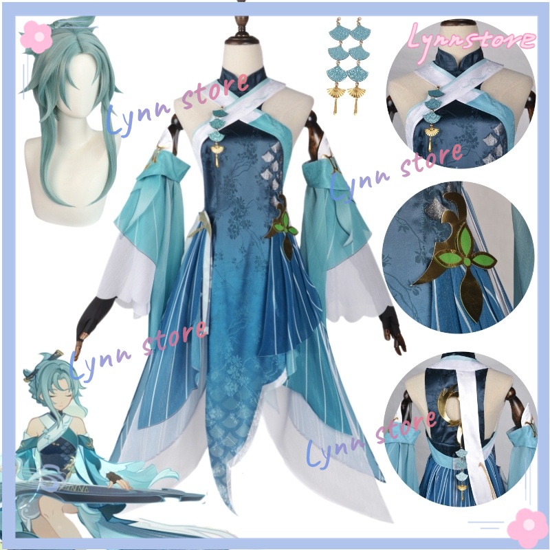 Anime Game GENSHIN IMPACT Madame Ping Streetward Rambler Dress +Wig ...