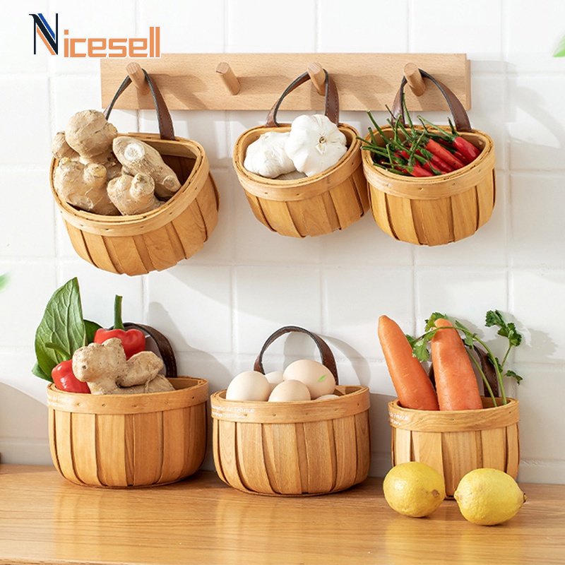 Hand-woven Storage Basket Bamboo Wood Chip Basket With Handle Round Square Bread Food Fruit Plate Cake Platter Serving Tray