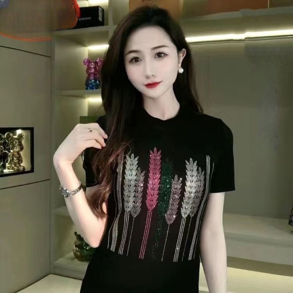 Plus Size New Short Sleeve Round Neck T Shirt Fashion Hot Diamond Women S Top Shopee Philippines