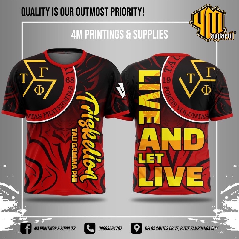 Triskelion Fratshirt Tau Gamma Phi Live and Let Live Full Sublimation ...