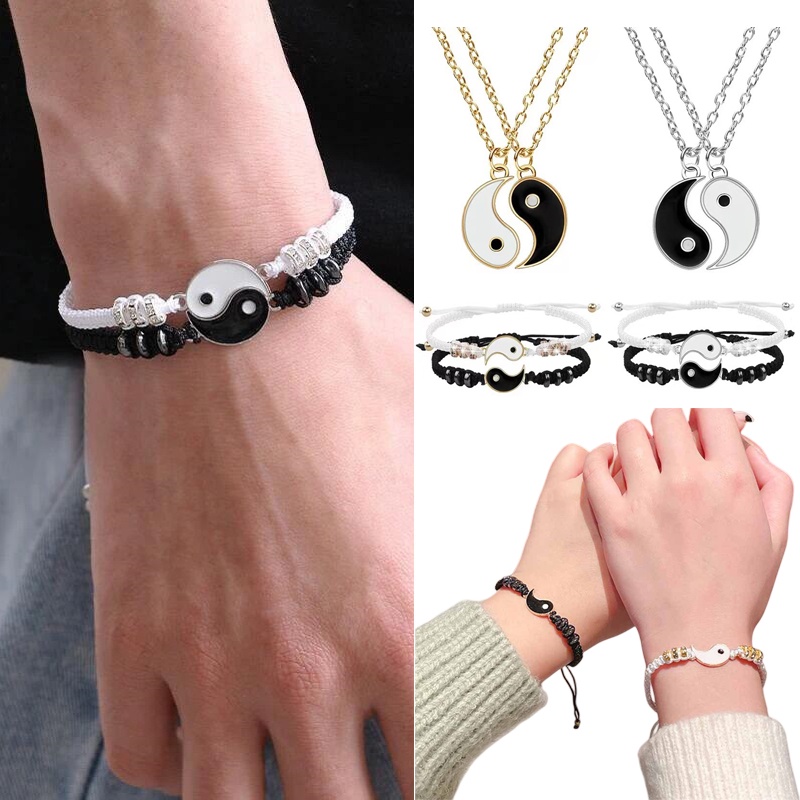 Fashion 2Pcs/Set Yin-Yang Tai-Chi Couple Bracelets Adjustable
