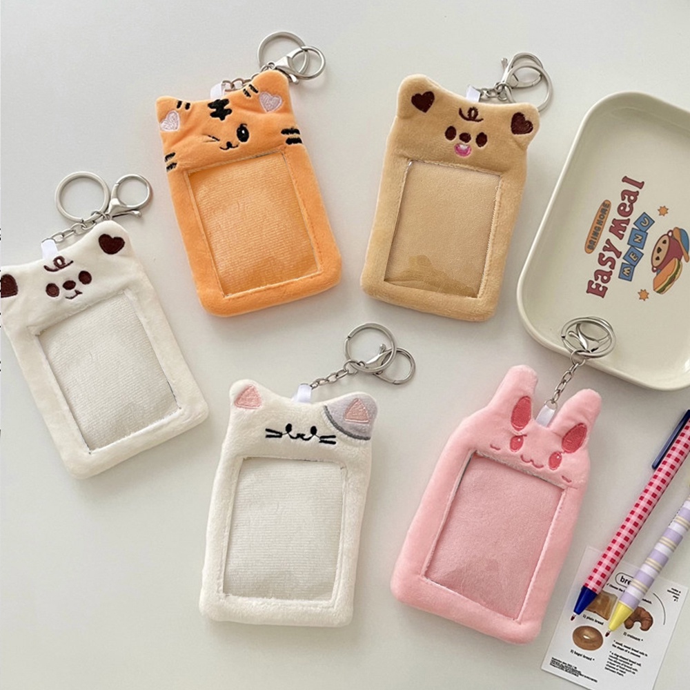 White Cute Plush Photocard Holder Keychain, Cartoon Jamaica