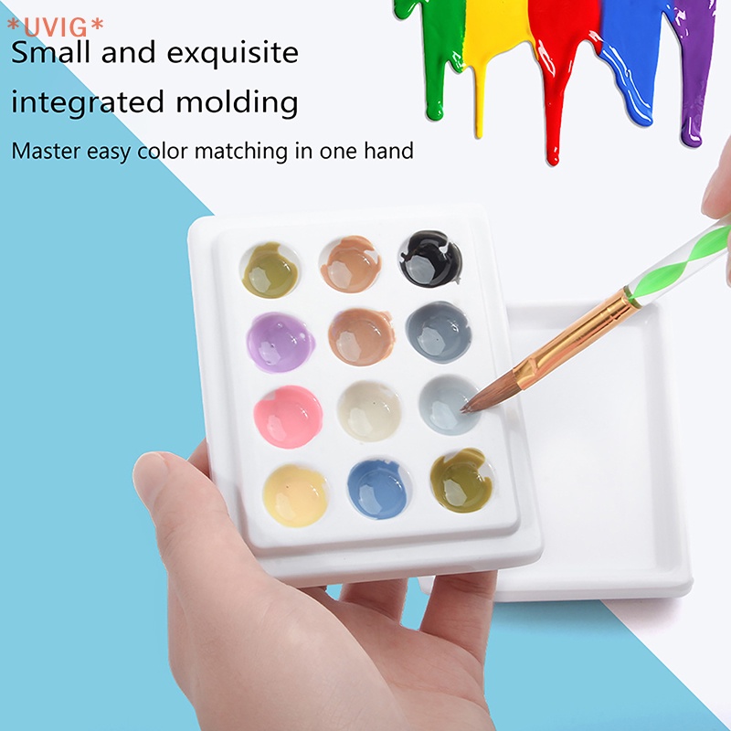 UVIG Ceramic Watercolor Paint Palette Lid Plastic Pallet Nail Paing