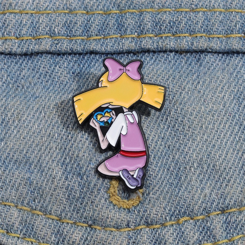 Cute Animated Cartoon Hey Arnold Metal Brooch Little Girl Wearing Bow ...