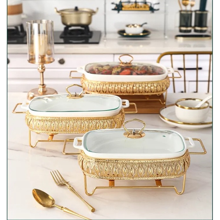 Livingplus Elegant Rectangular Food Buffet Warmer Ceramics Chafing Dish ...