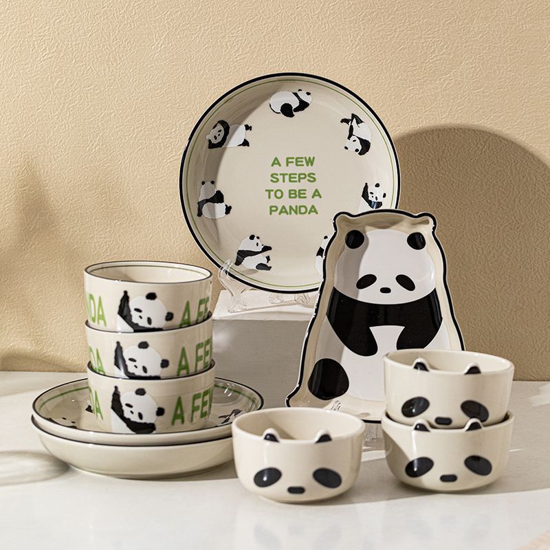 Panda Ceramic Tableware for One Person Cute Children's Bowl Household ...
