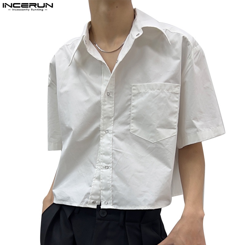 INCERUN Men Korean Solid Color Short Casual Short Sleeve Shirts ...