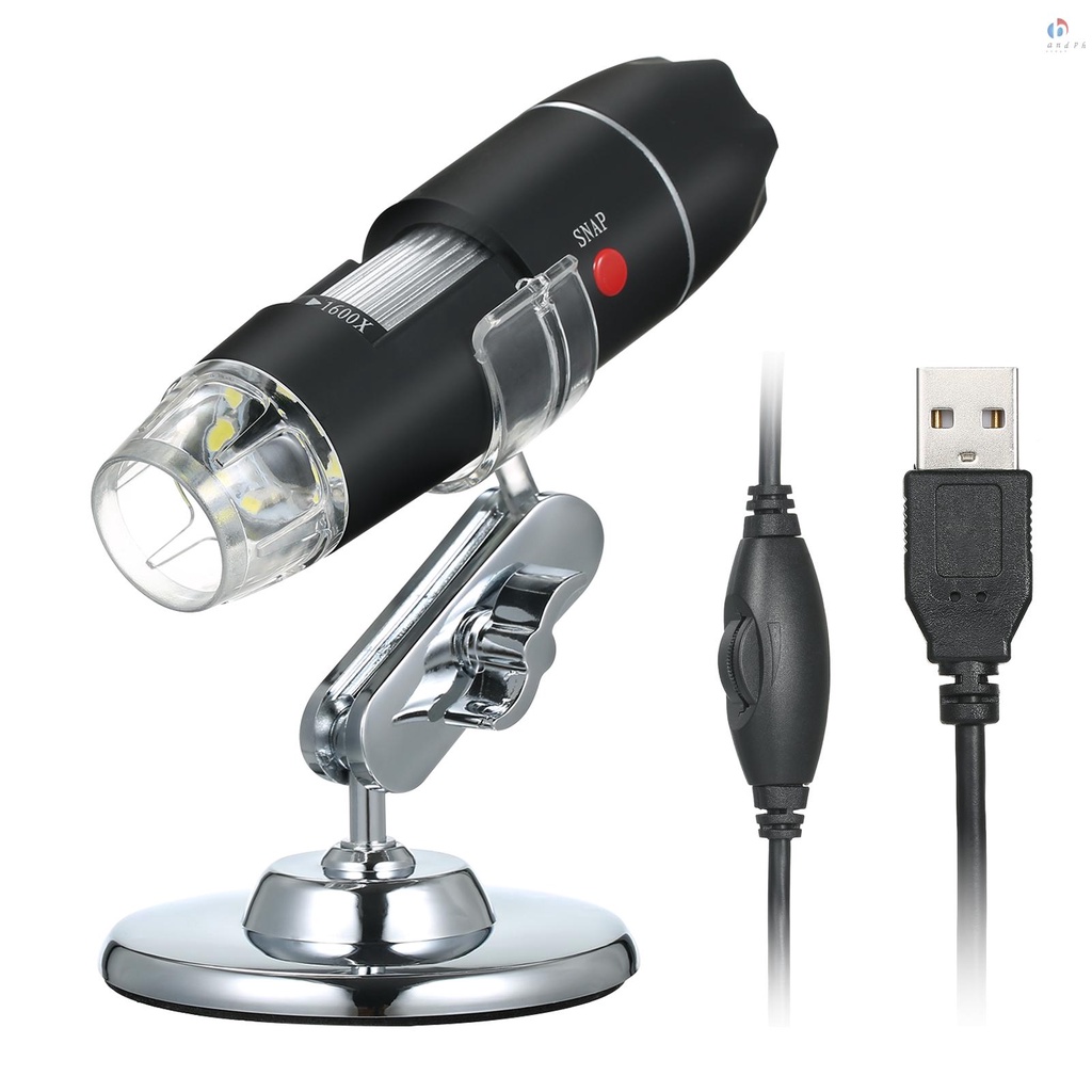 USB Digital Microscope 1600X Magnification Camera 8 LEDs with Stand ...