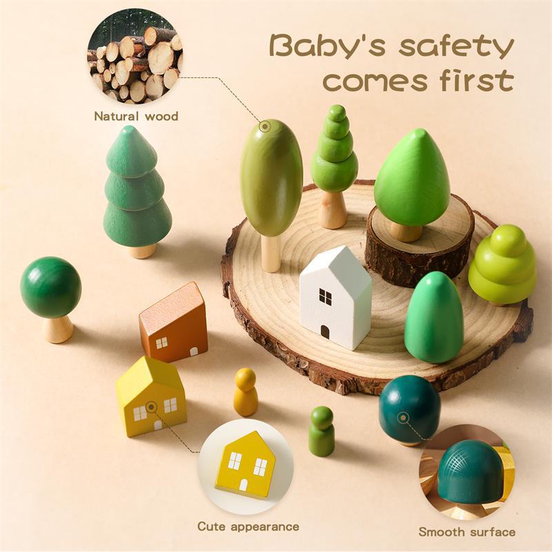 Nordic Wooden Forest Small Tree Building Play House Decorations ...