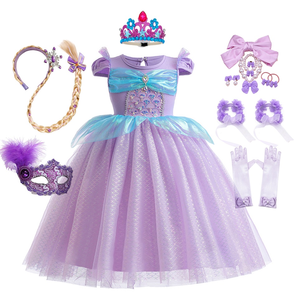 DYAA M01 Girl Little Mermaid Dress Princess Ariel Costume Purple Sequin