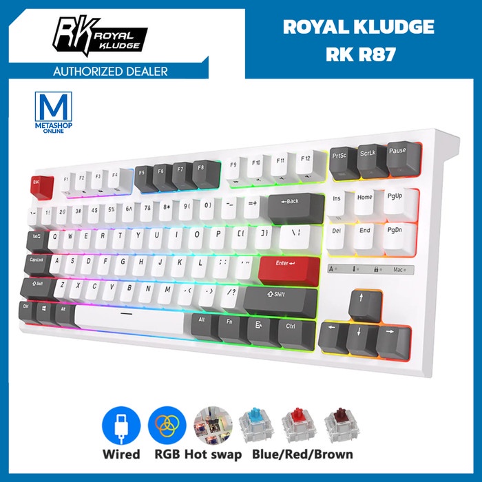 Royal KLUDGE RK R87 WIRED MECHANICAL KEYBOARD 80% GAMING HOTSWAP RK87 ...