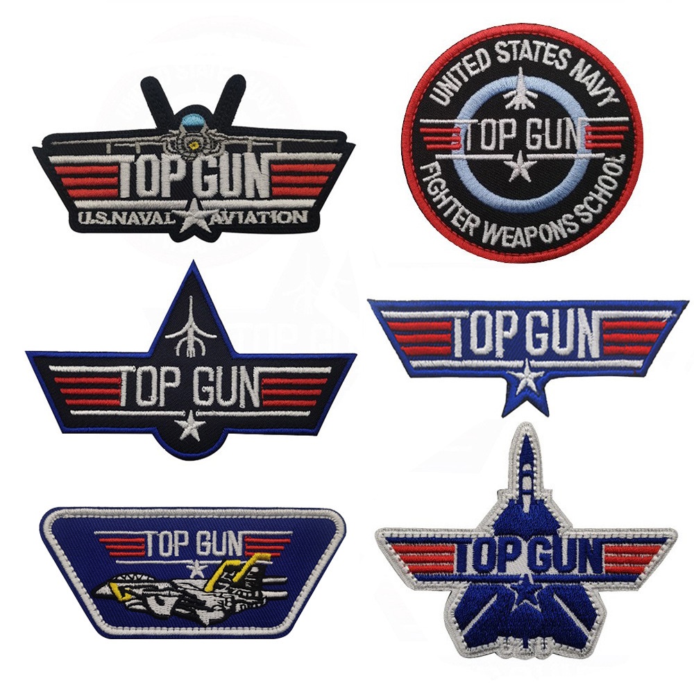 Top Gun Embroidered Patch Aircraft embroidery Badge Emblem US Tactical Applique Hook Loop